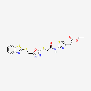 Ethyl (2-{[({5-[(1,3-benzothiazol-2-ylsulfanyl)methyl]-1,3,4-oxadiazol-2-yl}sulfanyl)acetyl]amino}-1,3-thiazol-4-yl)acetate