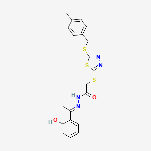 molecular formula C20H20N4O2S3 B15102774 N'-[(1E)-1-(2-hydroxyphenyl)ethylidene]-2-({5-[(4-methylbenzyl)sulfanyl]-1,3,4-thiadiazol-2-yl}sulfanyl)acetohydrazide 