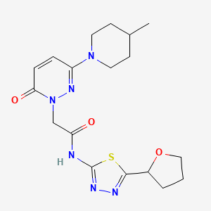 molecular formula C18H24N6O3S B15102822 2-[3-(4-methylpiperidin-1-yl)-6-oxopyridazin-1(6H)-yl]-N-[(2E)-5-(tetrahydrofuran-2-yl)-1,3,4-thiadiazol-2(3H)-ylidene]acetamide 