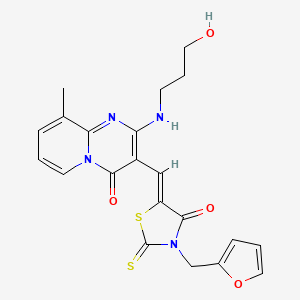 3-{(Z)-[3-(furan-2-ylmethyl)-4-oxo-2-thioxo-1,3-thiazolidin-5-ylidene]methyl}-2-[(3-hydroxypropyl)amino]-9-methyl-4H-pyrido[1,2-a]pyrimidin-4-one