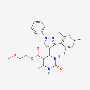 molecular formula C27H30N4O4 B15102962 2-methoxyethyl 6-methyl-2-oxo-4-[1-phenyl-3-(2,4,6-trimethylphenyl)-1H-pyrazol-4-yl]-1,2,3,4-tetrahydropyrimidine-5-carboxylate 