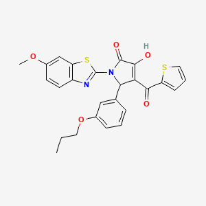 (4E)-4-[hydroxy(thiophen-2-yl)methylidene]-1-(6-methoxy-1,3-benzothiazol-2-yl)-5-(3-propoxyphenyl)pyrrolidine-2,3-dione