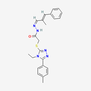 molecular formula C23H25N5OS B15103022 2-[[4-ethyl-5-(4-methylphenyl)-1,2,4-triazol-3-yl]sulfanyl]-N-[(E)-[(E)-2-methyl-3-phenylprop-2-enylidene]amino]acetamide 