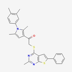 molecular formula C29H27N3OS2 B15103037 1-[1-(3,4-dimethylphenyl)-2,5-dimethyl-1H-pyrrol-3-yl]-2-[(2-methyl-6-phenylthieno[2,3-d]pyrimidin-4-yl)sulfanyl]ethanone 