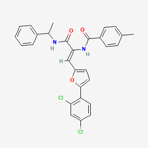 molecular formula C29H24Cl2N2O3 B15103085 N-{(1Z)-1-[5-(2,4-dichlorophenyl)furan-2-yl]-3-oxo-3-[(1-phenylethyl)amino]prop-1-en-2-yl}-4-methylbenzamide 