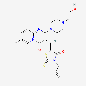 molecular formula C22H25N5O3S2 B15103170 2-[4-(2-hydroxyethyl)piperazin-1-yl]-7-methyl-3-{(Z)-[4-oxo-3-(prop-2-en-1-yl)-2-thioxo-1,3-thiazolidin-5-ylidene]methyl}-4H-pyrido[1,2-a]pyrimidin-4-one 