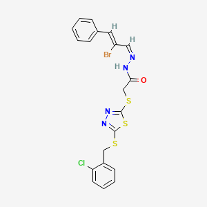 molecular formula C20H16BrClN4OS3 B15103361 N-[(E)-[(Z)-2-bromo-3-phenylprop-2-enylidene]amino]-2-[[5-[(2-chlorophenyl)methylsulfanyl]-1,3,4-thiadiazol-2-yl]sulfanyl]acetamide 