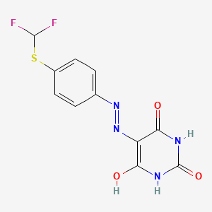 molecular formula C11H8F2N4O3S B15103377 5-(2-{4-[(Difluoromethyl)sulfanyl]phenyl}hydrazin-1-ylidene)-1,3-diazinane-2,4,6-trione 