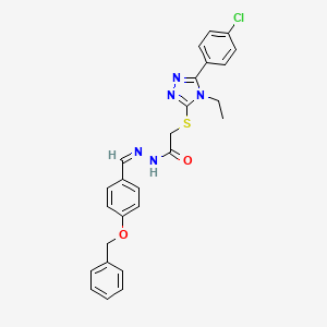 molecular formula C26H24ClN5O2S B15103505 2-[[5-(4-chlorophenyl)-4-ethyl-1,2,4-triazol-3-yl]sulfanyl]-N-[(E)-(4-phenylmethoxyphenyl)methylideneamino]acetamide 