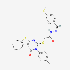 2-{[3-(4-methylphenyl)-4-oxo-3,4,5,6,7,8-hexahydro[1]benzothieno[2,3-d]pyrimidin-2-yl]sulfanyl}-N'-{(Z)-[4-(methylsulfanyl)phenyl]methylidene}acetohydrazide