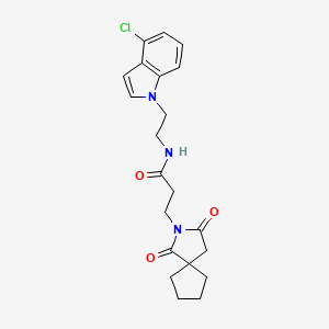 molecular formula C21H24ClN3O3 B15103531 N-[2-(4-chloro-1H-indol-1-yl)ethyl]-3-(1,3-dioxo-2-azaspiro[4.4]non-2-yl)propanamide 