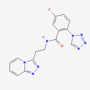 molecular formula C16H13FN8O B15103566 5-fluoro-2-(tetrazol-1-yl)-N-[2-([1,2,4]triazolo[4,3-a]pyridin-3-yl)ethyl]benzamide 