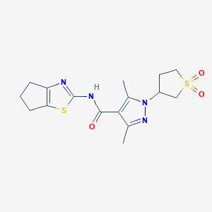 molecular formula C16H20N4O3S2 B15103695 N-(5,6-dihydro-4H-cyclopenta[d][1,3]thiazol-2-yl)-1-(1,1-dioxidotetrahydrothiophen-3-yl)-3,5-dimethyl-1H-pyrazole-4-carboxamide 