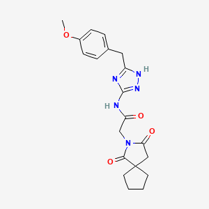 molecular formula C20H23N5O4 B15103803 2-(1,3-dioxo-2-azaspiro[4.4]non-2-yl)-N-[3-(4-methoxybenzyl)-1H-1,2,4-triazol-5-yl]acetamide 