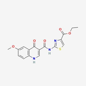 molecular formula C17H15N3O5S B15103819 Ethyl 2-{[(4-hydroxy-6-methoxyquinolin-3-yl)carbonyl]amino}-1,3-thiazole-4-carboxylate 