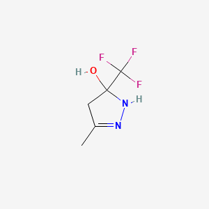 molecular formula C5H7F3N2O B15103846 3-methyl-5-(trifluoromethyl)-4,5-dihydro-1H-pyrazol-5-ol 