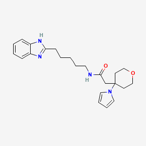 molecular formula C23H30N4O2 B15104010 N-[5-(1H-benzimidazol-2-yl)pentyl]-2-[4-(1H-pyrrol-1-yl)tetrahydro-2H-pyran-4-yl]acetamide 