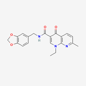 molecular formula C20H19N3O4 B15104044 1-Ethyl-7-methyl-4-oxo-1,4-dihydro-[1,8]naphthyridine-3-carboxylic acid (benzo[1,3]dioxol-5-ylmethyl)-amide 