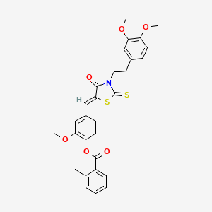 molecular formula C29H27NO6S2 B15104261 4-[(Z)-{3-[2-(3,4-dimethoxyphenyl)ethyl]-4-oxo-2-thioxo-1,3-thiazolidin-5-ylidene}methyl]-2-methoxyphenyl 2-methylbenzoate 