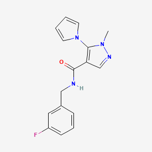 molecular formula C16H15FN4O B15104267 N-(3-fluorobenzyl)-1-methyl-5-(1H-pyrrol-1-yl)-1H-pyrazole-4-carboxamide 