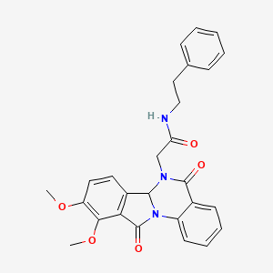 molecular formula C27H25N3O5 B15104312 2-(9,10-dimethoxy-5,11-dioxo-6a,11-dihydroisoindolo[2,1-a]quinazolin-6(5H)-yl)-N-(2-phenylethyl)acetamide 