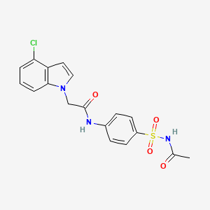 molecular formula C18H16ClN3O4S B15104351 N-[4-(acetylsulfamoyl)phenyl]-2-(4-chloro-1H-indol-1-yl)acetamide 