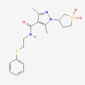 molecular formula C18H23N3O3S2 B15104478 1-(1,1-dioxidotetrahydrothiophen-3-yl)-3,5-dimethyl-N-[2-(phenylsulfanyl)ethyl]-1H-pyrazole-4-carboxamide 