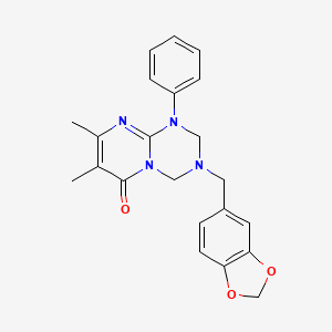 molecular formula C22H22N4O3 B15104673 3-(1,3-benzodioxol-5-ylmethyl)-7,8-dimethyl-1-phenyl-1,2,3,4-tetrahydro-6H-pyrimido[1,2-a][1,3,5]triazin-6-one 