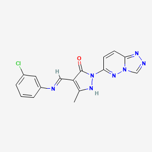 molecular formula C16H12ClN7O B15104675 (4E)-4-{[(3-chlorophenyl)amino]methylidene}-5-methyl-2-([1,2,4]triazolo[4,3-b]pyridazin-6-yl)-2,4-dihydro-3H-pyrazol-3-one 