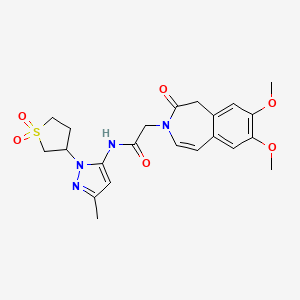 molecular formula C22H26N4O6S B15104756 2-(7,8-dimethoxy-2-oxo-1,2-dihydro-3H-3-benzazepin-3-yl)-N-[1-(1,1-dioxidotetrahydrothiophen-3-yl)-3-methyl-1H-pyrazol-5-yl]acetamide 