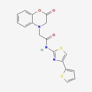 molecular formula C17H13N3O3S2 B15104844 2-(2-oxo-2H-benzo[b][1,4]oxazin-4(3H)-yl)-N-(4-(thiophen-2-yl)thiazol-2-yl)acetamide 