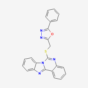 molecular formula C23H15N5OS B15104864 9-{[(5-Phenyl-1,3,4-oxadiazol-2-yl)methyl]sulfanyl}-8,10,17-triazatetracyclo[8.7.0.0^{2,7}.0^{11,16}]heptadeca-1(17),2(7),3,5,8,11(16),12,14-octaene 