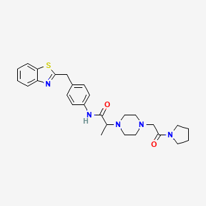 molecular formula C27H33N5O2S B15104905 N-{4-[(1,3-benzothiazol-2-yl)methyl]phenyl}-2-{4-[2-oxo-2-(pyrrolidin-1-yl)ethyl]piperazin-1-yl}propanamide 