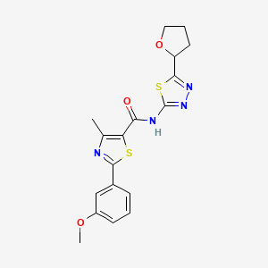 molecular formula C18H18N4O3S2 B15105081 2-(3-methoxyphenyl)-4-methyl-N-[(2E)-5-(tetrahydrofuran-2-yl)-1,3,4-thiadiazol-2(3H)-ylidene]-1,3-thiazole-5-carboxamide 