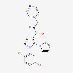 molecular formula C20H15ClFN5O B15105127 1-(2-chloro-5-fluorophenyl)-N-(pyridin-4-ylmethyl)-5-(1H-pyrrol-1-yl)-1H-pyrazole-4-carboxamide 