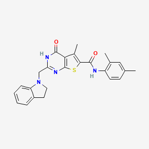 molecular formula C25H24N4O2S B15105145 N-(2,4-dimethylphenyl)[4-hydroxy-2-(indolinylmethyl)-5-methylthiopheno[2,3-d]p yrimidin-6-yl]carboxamide 