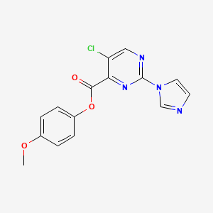 molecular formula C15H11ClN4O3 B15105250 4-methoxyphenyl 5-chloro-2-(1H-imidazol-1-yl)pyrimidine-4-carboxylate 