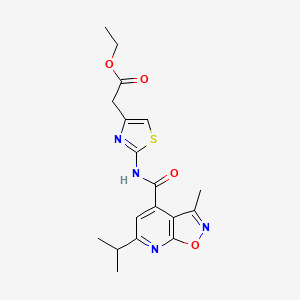 molecular formula C18H20N4O4S B15105297 Ethyl [2-({[3-methyl-6-(propan-2-yl)[1,2]oxazolo[5,4-b]pyridin-4-yl]carbonyl}amino)-1,3-thiazol-4-yl]acetate 