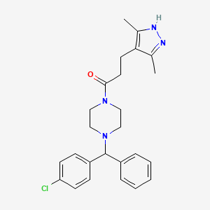 molecular formula C25H29ClN4O B15105339 1-{4-[(4-chlorophenyl)(phenyl)methyl]piperazin-1-yl}-3-(3,5-dimethyl-1H-pyrazol-4-yl)propan-1-one 