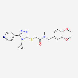 molecular formula C22H23N5O3S B15105381 2-{[4-cyclopropyl-5-(pyridin-4-yl)-4H-1,2,4-triazol-3-yl]sulfanyl}-N-[(2,3-dihydro-1,4-benzodioxin-6-yl)methyl]-N-methylacetamide 