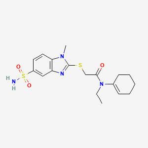 molecular formula C18H24N4O3S2 B15105428 N-(cyclohex-1-en-1-yl)-N-ethyl-2-[(1-methyl-5-sulfamoyl-1H-1,3-benzodiazol-2-yl)sulfanyl]acetamide 