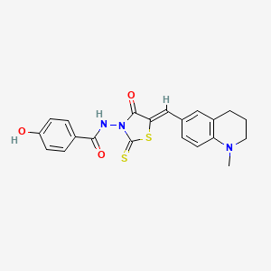 molecular formula C21H19N3O3S2 B15105630 4-hydroxy-N-{(5Z)-5-[(1-methyl-1,2,3,4-tetrahydroquinolin-6-yl)methylidene]-4-oxo-2-thioxo-1,3-thiazolidin-3-yl}benzamide 