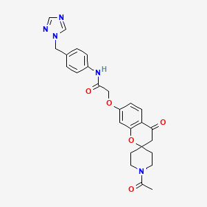 molecular formula C26H27N5O5 B15105744 2-[(1'-acetyl-4-oxo-3,4-dihydrospiro[chromene-2,4'-piperidin]-7-yl)oxy]-N-[4-(1H-1,2,4-triazol-1-ylmethyl)phenyl]acetamide 