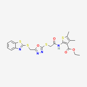 Ethyl 2-{[({5-[(1,3-benzothiazol-2-ylsulfanyl)methyl]-1,3,4-oxadiazol-2-yl}sulfanyl)acetyl]amino}-4,5-dimethylthiophene-3-carboxylate