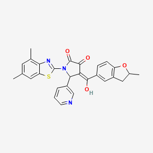 molecular formula C28H23N3O4S B15106164 (4E)-1-(4,6-dimethyl-1,3-benzothiazol-2-yl)-4-[hydroxy(2-methyl-2,3-dihydro-1-benzofuran-5-yl)methylidene]-5-(pyridin-3-yl)pyrrolidine-2,3-dione 