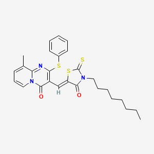 9-methyl-3-[(Z)-(3-octyl-4-oxo-2-thioxo-1,3-thiazolidin-5-ylidene)methyl]-2-(phenylsulfanyl)-4H-pyrido[1,2-a]pyrimidin-4-one