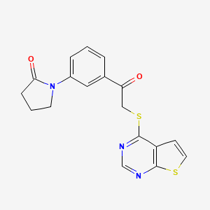 molecular formula C18H15N3O2S2 B15106369 1-[3-(2-Thiopheno[3,2-e]pyrimidin-4-ylthioacetyl)phenyl]pyrrolidin-2-one 