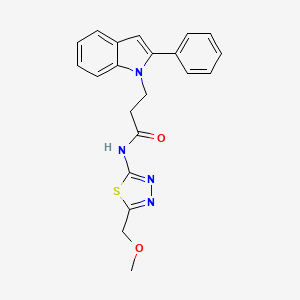 molecular formula C21H20N4O2S B15106399 N-[(2E)-5-(methoxymethyl)-1,3,4-thiadiazol-2(3H)-ylidene]-3-(2-phenyl-1H-indol-1-yl)propanamide 