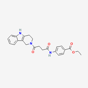 molecular formula C24H25N3O4 B15106401 ethyl 4-{[4-oxo-4-(1,3,4,5-tetrahydro-2H-pyrido[4,3-b]indol-2-yl)butanoyl]amino}benzoate 