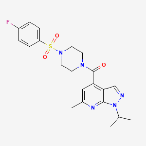 molecular formula C21H24FN5O3S B15106456 4-({4-[(4-fluorophenyl)sulfonyl]-1-piperazinyl}carbonyl)-1-isopropyl-6-methyl-1H-pyrazolo[3,4-b]pyridine 